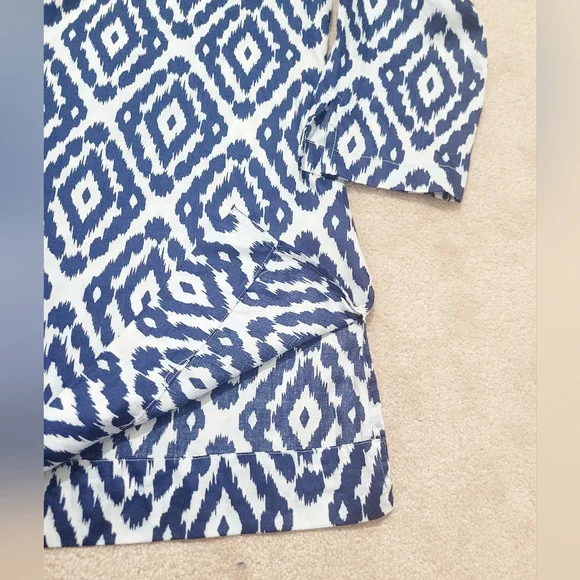 Woman's Brooks Brothers Blue Ikat Tunic Blouse 100% Cotton Size Small 3/4 Sleeve - Picture 7 of 12